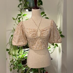 Elegant Floral Puff Sleeve Crop Top